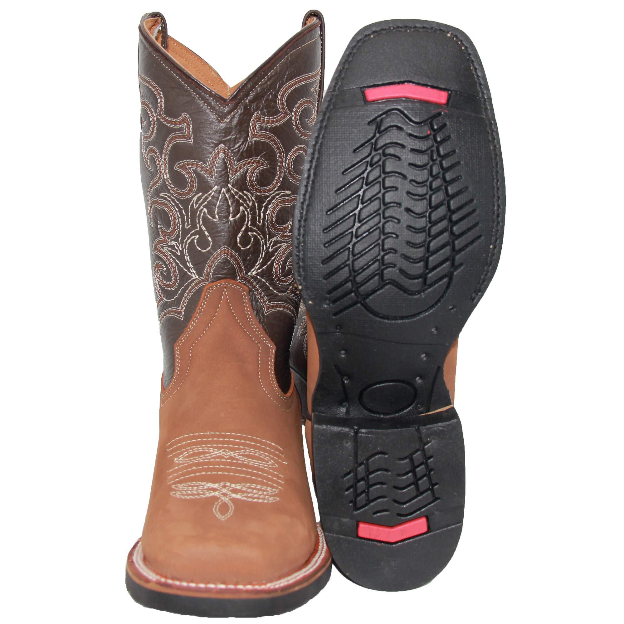 Men's Leather Cowboy Boot Square Toe Western Rodeo Boot