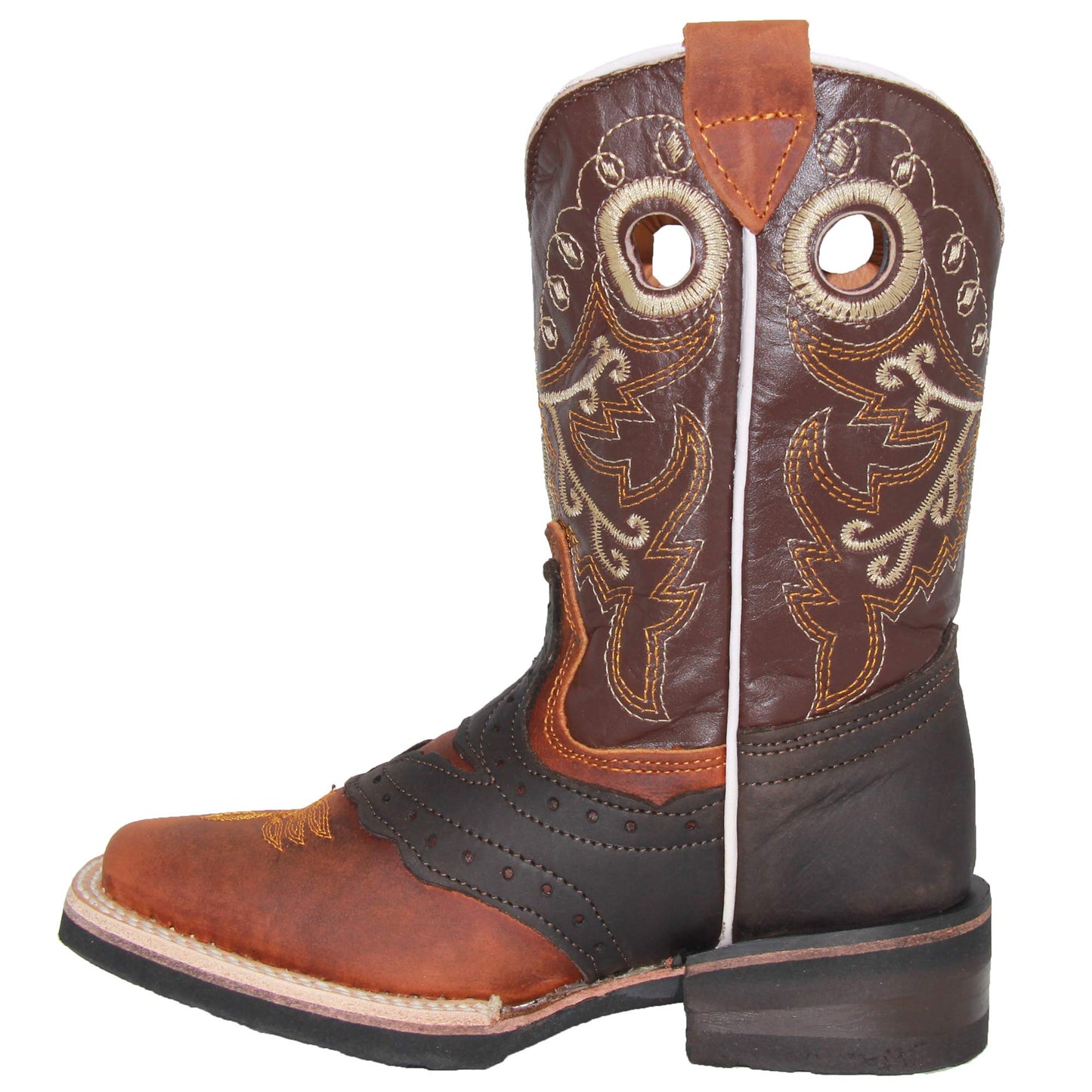 Kids Square Toe Embroidered Leather Cowboy Boot