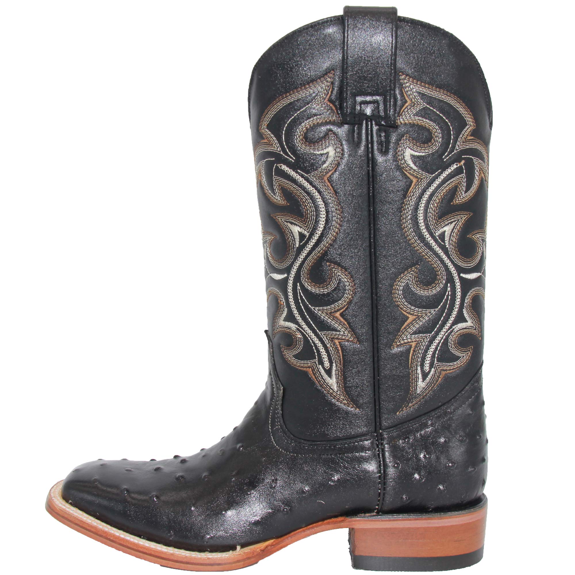 Men's Genuine Cowhide Leather Quill Ostrich Print Western Cowboy Square Toe Rodeo Boots