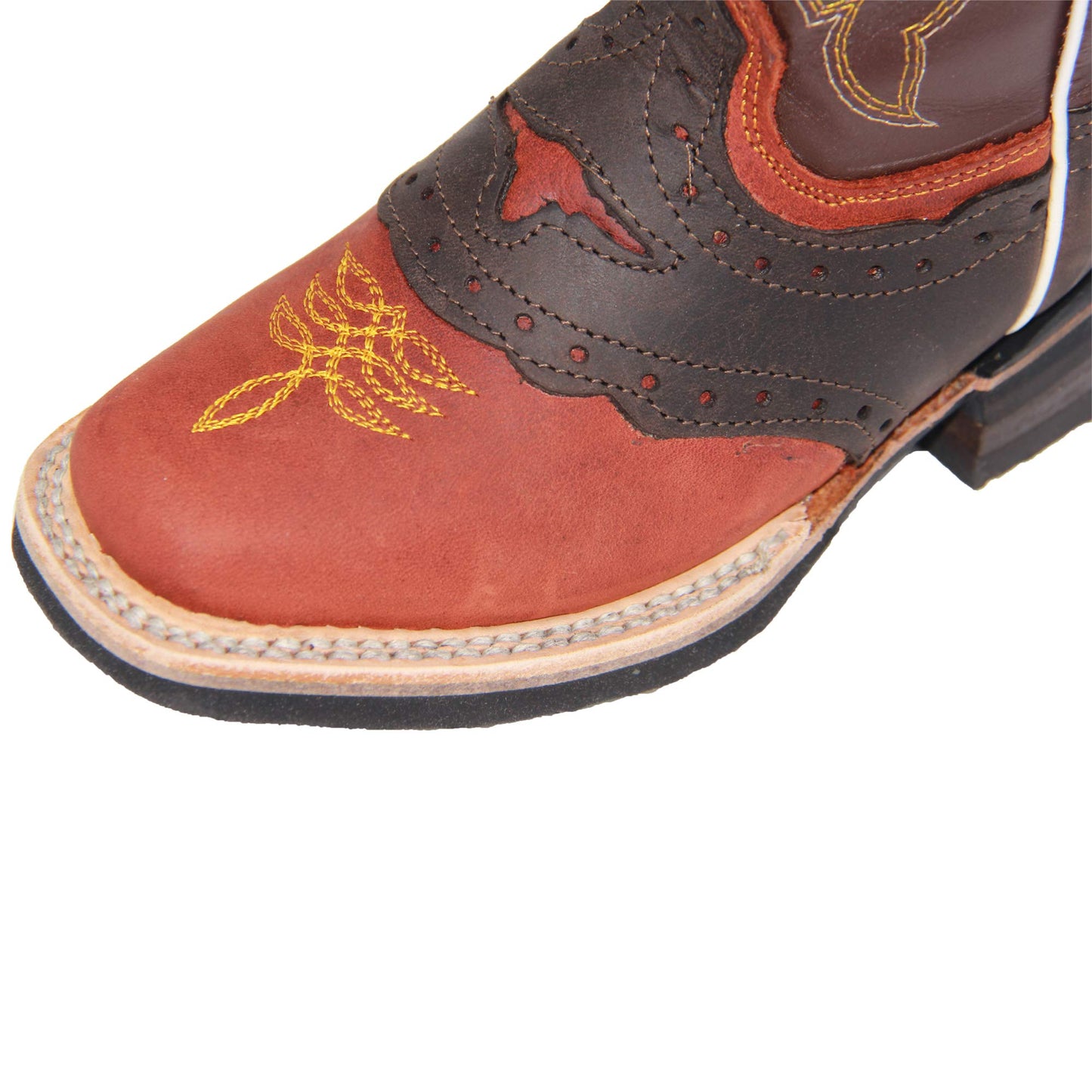 Kids Square Toe Embroidered Leather Cowboy Boot