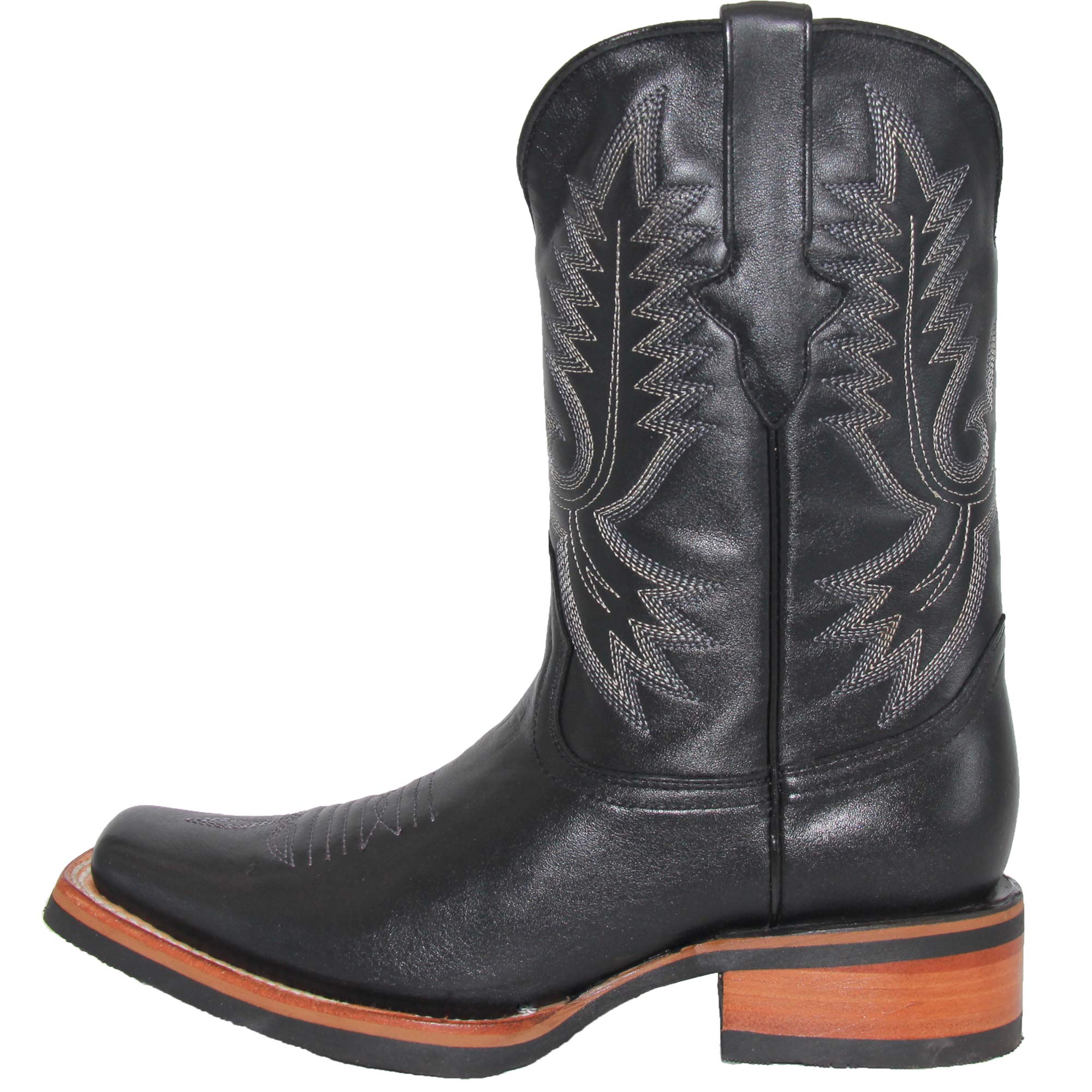Men's Genuine Leather Square Toe Cowboy Boots, Men's Black Western Boots