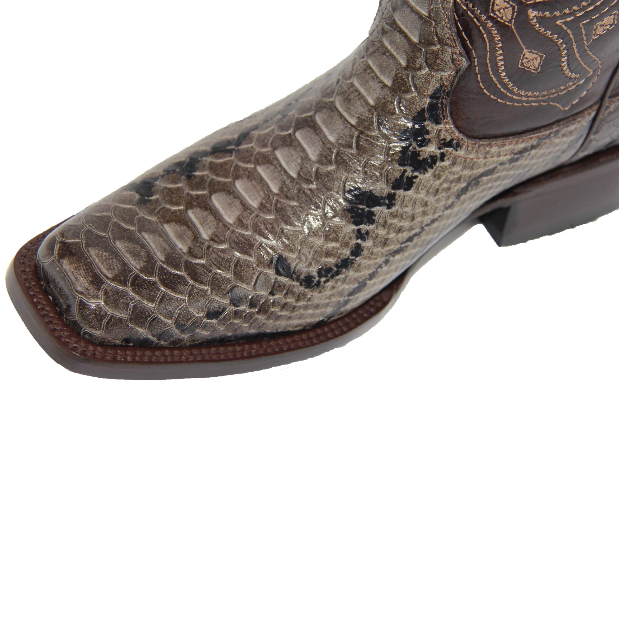 Men's Genuine Leather Python Snake Print Square Toe Cowboy Boot
