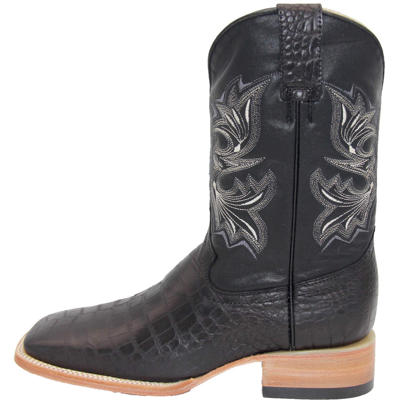 Mens Square Toe Leather Crocodile Print Western Cowboy Boots