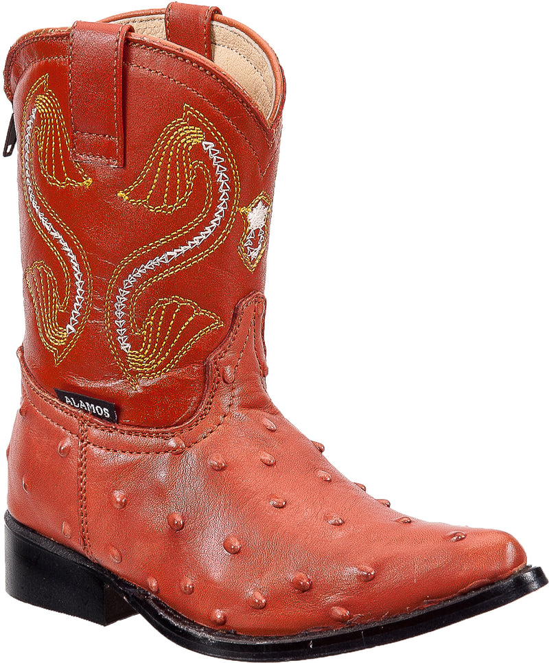Kids Pointed Snip Toe Ostrich Print Boots