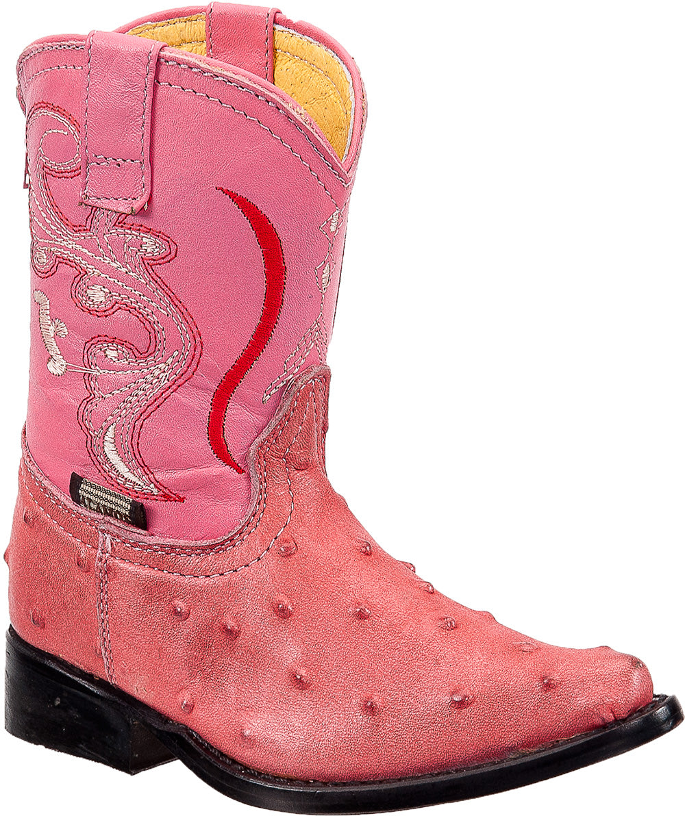 Kids Pointed Snip Toe Ostrich Print Boots