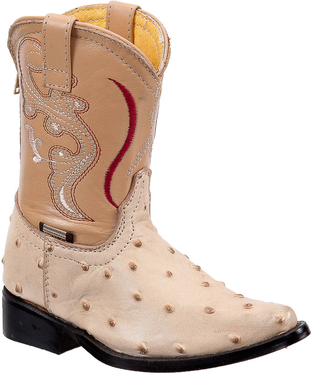 Kids Pointed Snip Toe Ostrich Print Boots