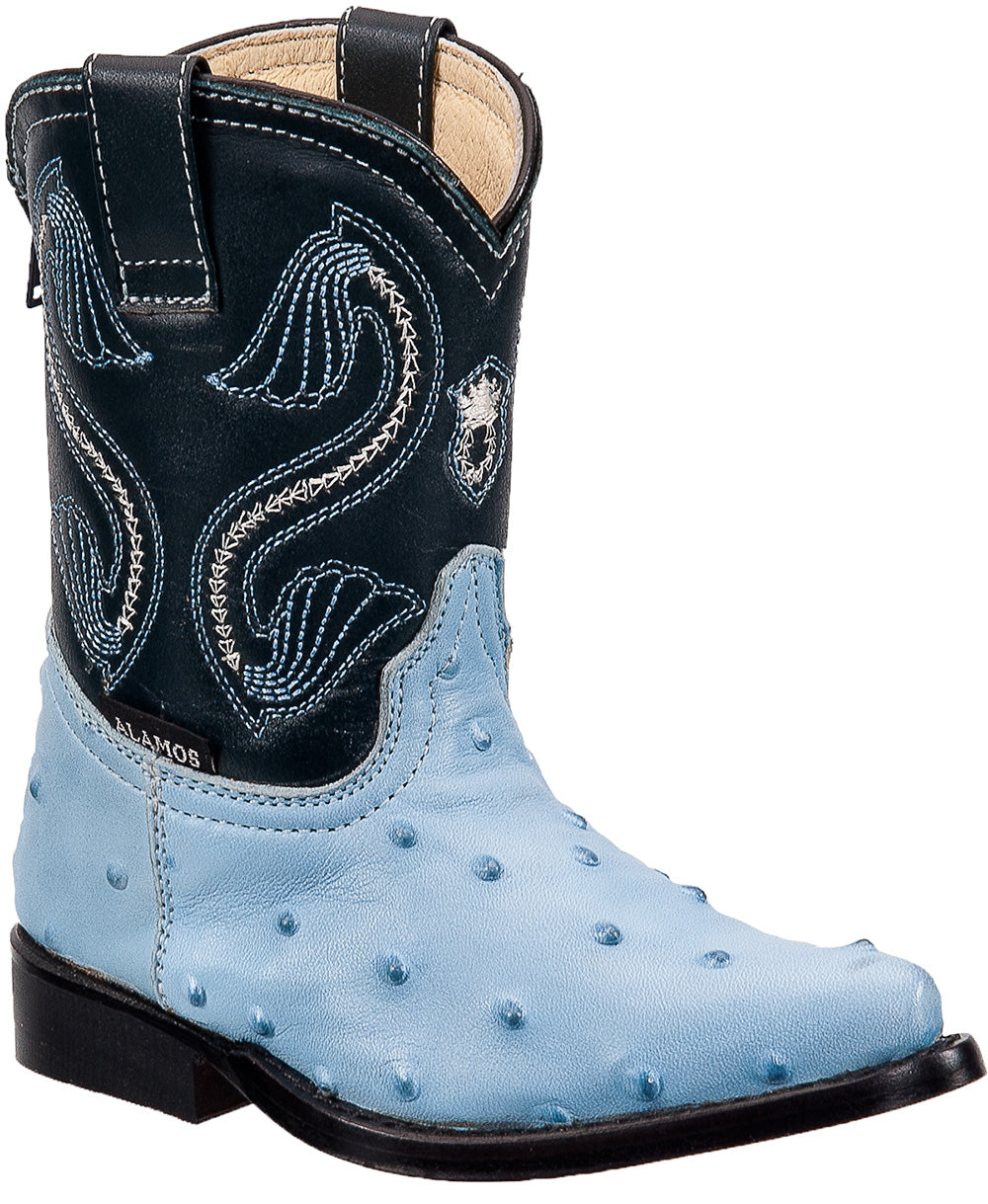 Kids Pointed Snip Toe Ostrich Print Boots