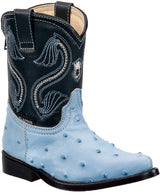 Kids Pointed Snip Toe Ostrich Print Boots